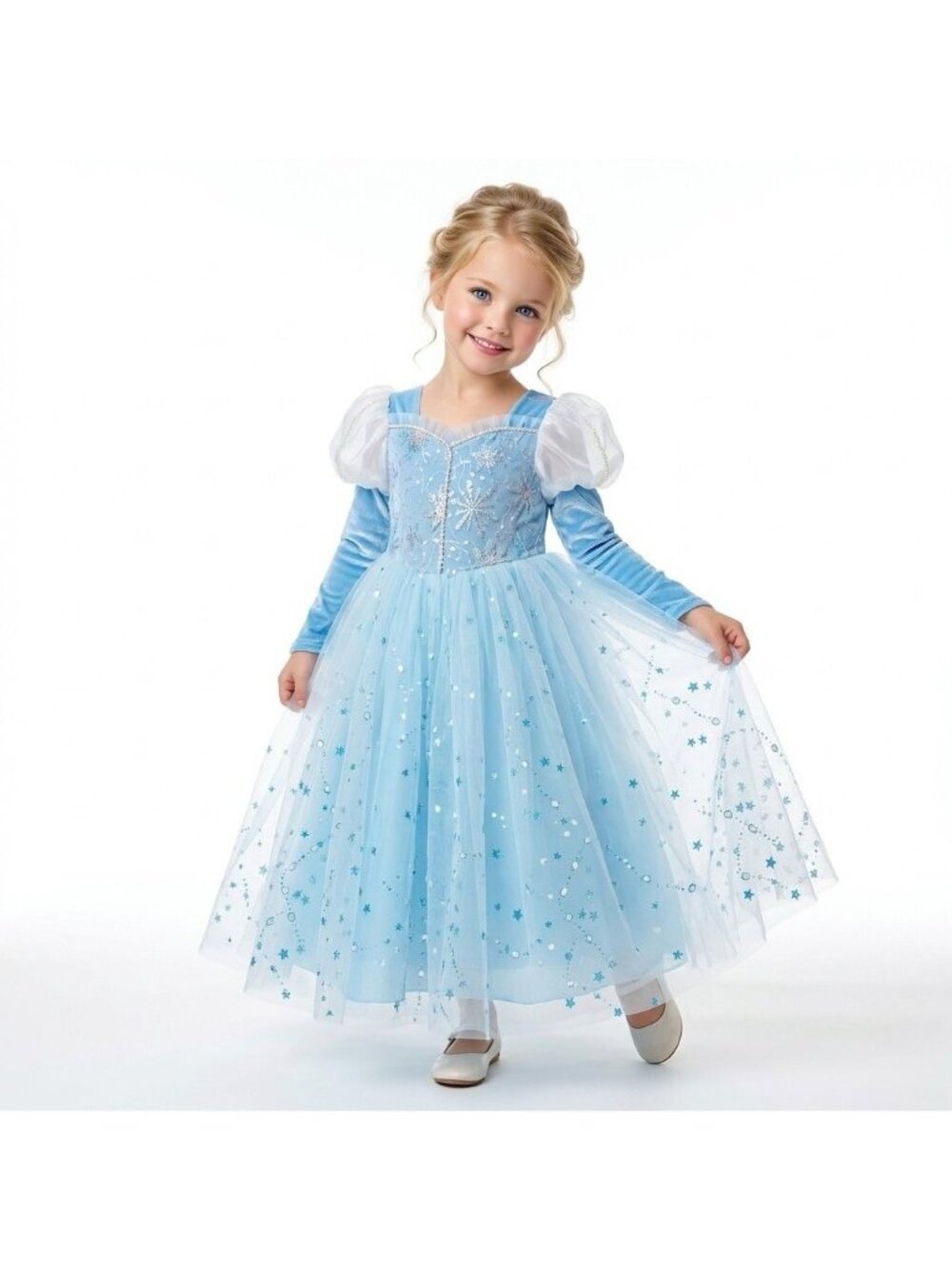 Girls Elsa Frozen Princess Costume Dress Ice Blue Velvet Tulle Snowflake Birthda